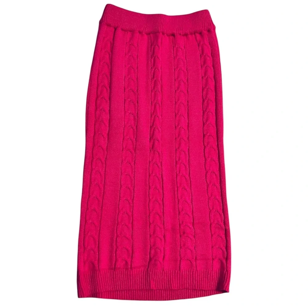 Pink Cable Knit Midi Sweater Skirt M Elastic Waist Ribbed‎ Pencil